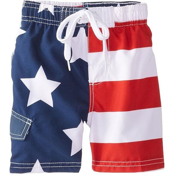 New Kanu Surf Boys 3T Red White Blue USA American Flag Webbed Swim Trunks - Picture 1 of 2